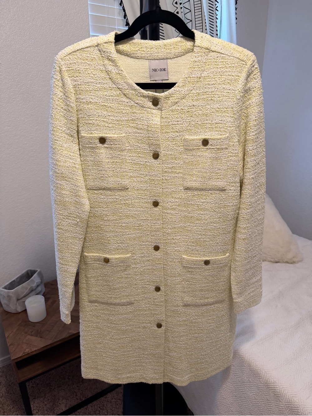 NIC+ZOE Soft Yellow Tweed Long Blazer